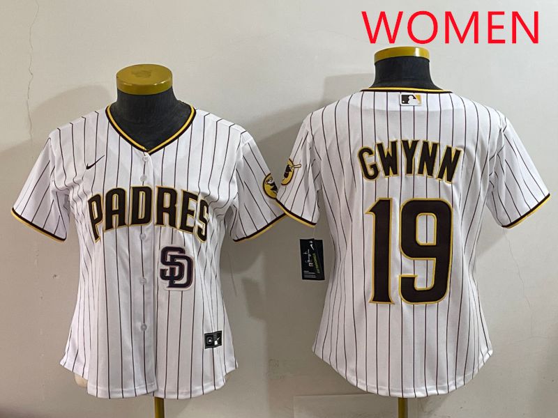 Women San Diego Padres #19 Gwynn White Stripe Game 2025 Nike MLB Jersey style 4->philadelphia phillies->MLB Jersey